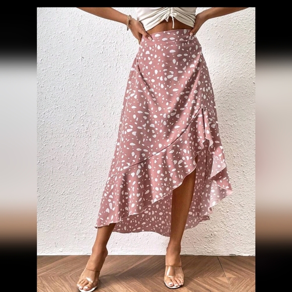 Pink Print Ruffle Hem Skirt - Picture 3 of 6